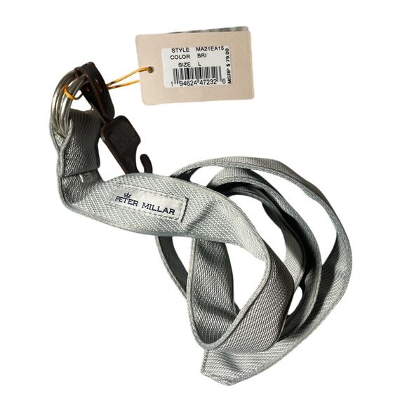 Peter Millar Crown Crafted O-Ring Belt – Sz L – Gray Woven Fabric – Silver – NWT - Picture 1 of 2